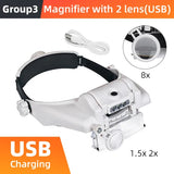 LED Headband Magnifier Hands Free Magnifying Glasses For  Jewelry Loupe Watch Electronic Repair 1.5x2x2.5x3x3.5x8x Lens Loupe