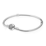 New 925 Sterling Silver High Quality Womens Bangle Classic Bucket Clasp Bracelet Fit Original Charm Bead Pendant Jewelry DIY