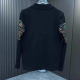 Knit Sweater Male Graphic Black Cardigan Men's Clothing Collared Elegant Y2k Streetwear Sweatshirts Large Big Size Knitwears Fun