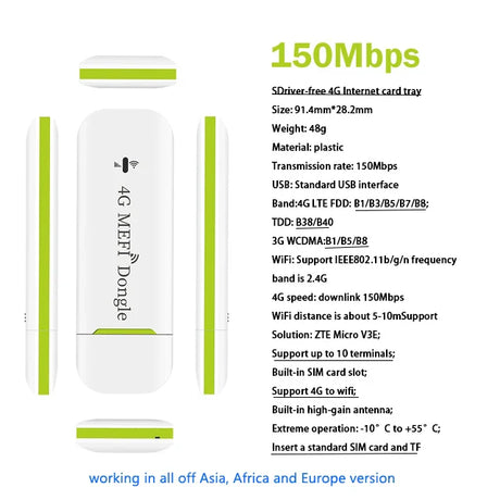 EATPOW 4G LTE Wireless Router USB Dongle 150Mbps Modem Mobile Broadband Sim Card Wireless WiFi Adapter 4G Router Home Office