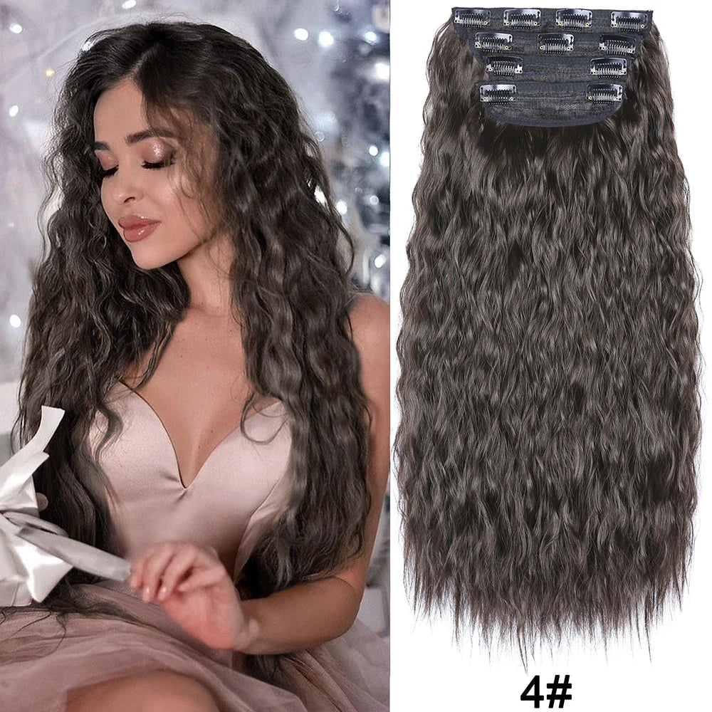 4Pcs/Set 20Inch Synthetic Hair Clip In Long Wavy Thick Hairpieces For Women Full Head Synthetic Hair Extensions Ombre Hairpieces