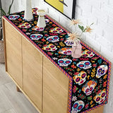 Mexican Day of The Dead Linen Table Runners Kitchen Dinning Table Decor Sugar Skull Table Runners for Dining Party Decor