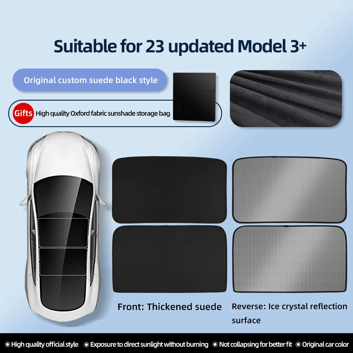 For Tesla Model 3 Highland Sunroof Sunshade Net Front And Rear Skylight Windshield Glass Roof Shading Net 2024 Car Accessories