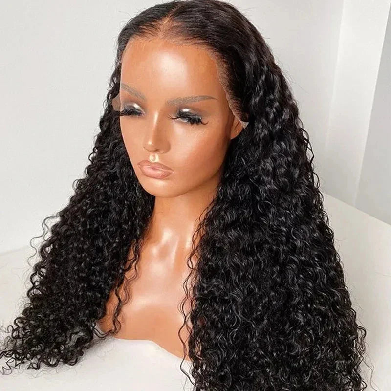 QW  Soft Glueless Synthetic Deep Curly Lace Front Wig For African Women Black 1B Color Baby Hair Black Preplucked Daily Cosplay