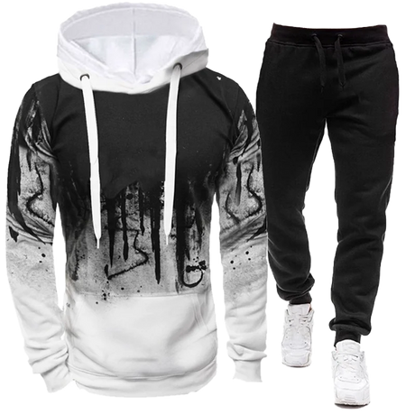 2023 Sportswear Men's casual Hoodie pants 2-piece autumn and winter jogging splash ink long sleeve splash ink sweater suit S-4XL