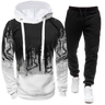 2023 Sportswear Men's casual Hoodie pants 2-piece autumn and winter jogging splash ink long sleeve splash ink sweater suit S-4XL