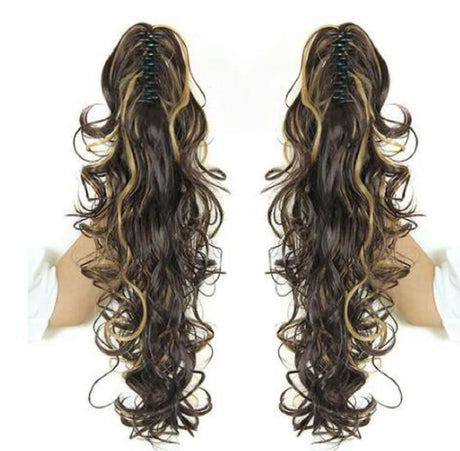 Synthetic Long Wavy Claw Clip On Ponytail Drawstring Hairpiece Wave Curly Black Brown Blonde Ombre Fake Hair for Women