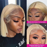 Short Bob Hair Wig Human Hair Wigs On Sale Clearance 1B 613 4x4 Closure Human Hair Wig Ombre Blonde Part Lace Wigs For Women