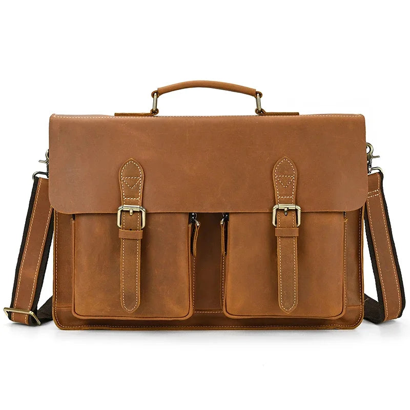 15.6" Genuine Leather Bag for Men Laptop Business s Cowhide Work Tote Bolso Briefcase Messenger Male Computer Fashion