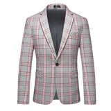 Red Striped Plaid Suit Jacket Men's Double Breasted V-Neck Dress Coat Fashion Slim Fit Blazer Wedding Party Tops M-5XL 6XL