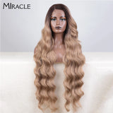 MIRACLE Synthetic Lace Front Wigs For Women Long Wavy 36 Inch Body Wavy Side Part Lace Front Wig Ombre Brown Blonde Cosplay Wig