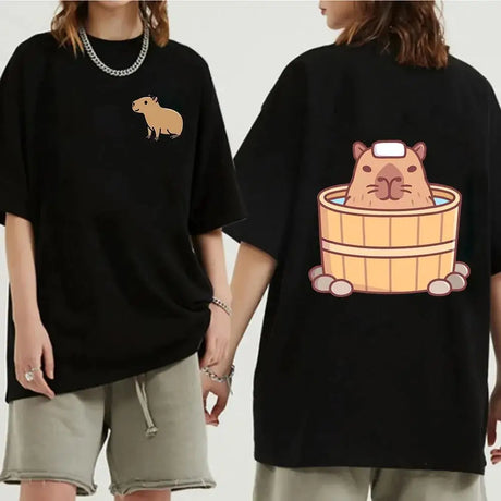 Funny Animals Capybara Cartoon Print T Shirt WomenMen Cotton Plus Size Tops T-shirt Y2k Unisex Fashion Harajuku Tees