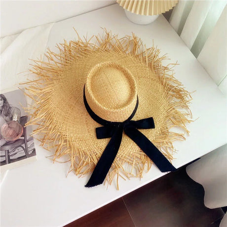 2024 Handmade Big Brim Hat Oversized Tassel Burrs Women Men Straw Sun Brim Hats Natural Raffia Panama Beach Summer Hat