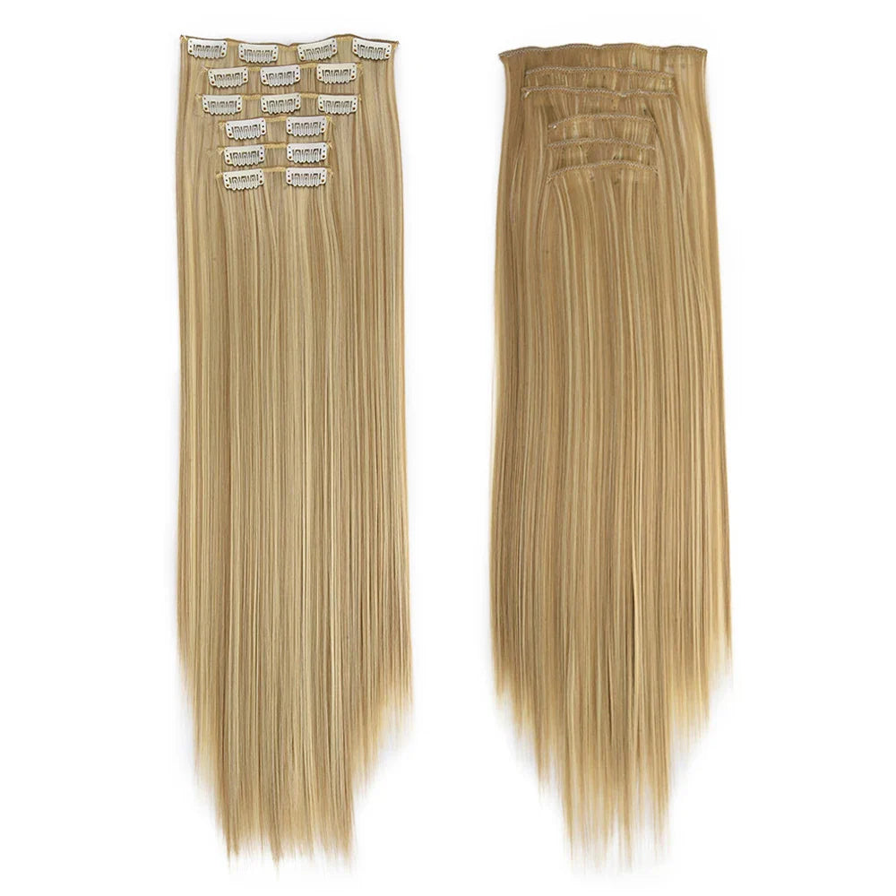 Synthetic Clip in Hair Extensions 6 Pcs/Set 16 Clips Long Straight Hairpieces Clip On Hair Extension for Women Blonde