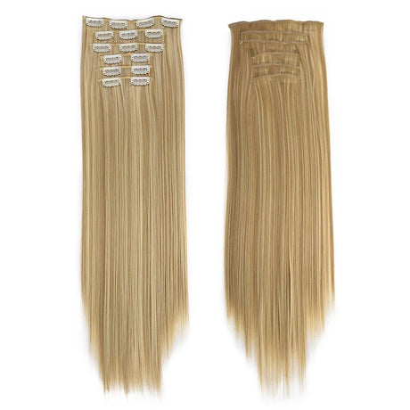 Synthetic Clip in Hair Extensions 6 Pcs/Set 16 Clips Long Straight Hairpieces Clip On Hair Extension for Women Blonde