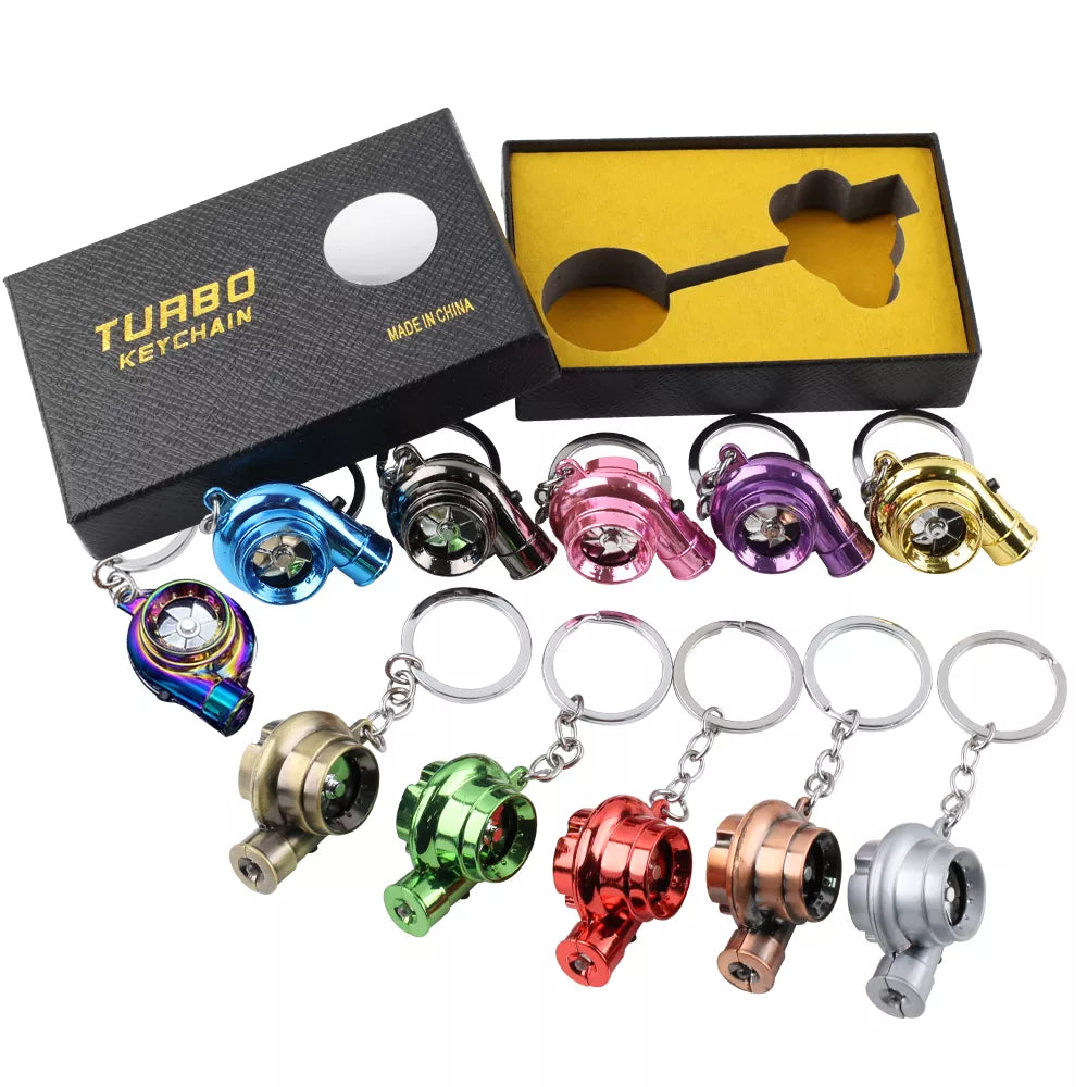 LED Mini Turbo Sound Turbocharger Keychain Spinning Turbine Key Chain Ring Keyring Keyfob Car Keyring Car Interior Accessories