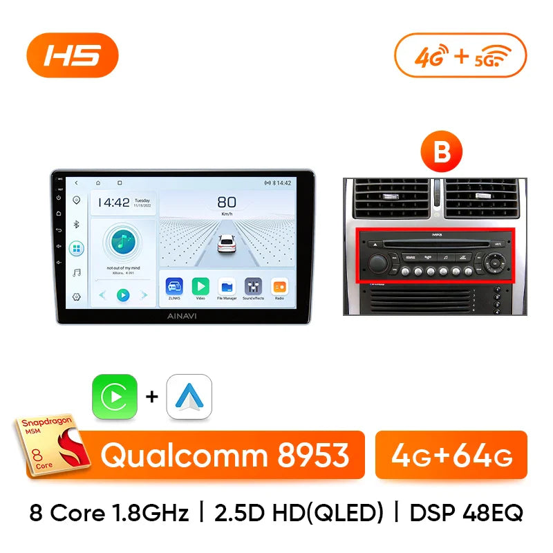 Ainavi  Wireless CarPlay Android Auto For Peugeot 307 307CC 307SW 2002-2013 Car Radio Car Intelligent Systems No 2 din 2din DVD