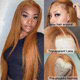 Ginger Blonde Lace Wigs for Black Women Straight Synthetic Light Brown Lace Wig T Part Pre Plucked with Baby Hair Glueless Wigs