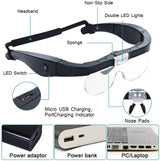 Head-mounted Magnifying Glasses With 2 LED Light For Reading Watchmaker Repair USB Rechargeable Magnifier 1.5X 2.5X 3.5X 5.0X