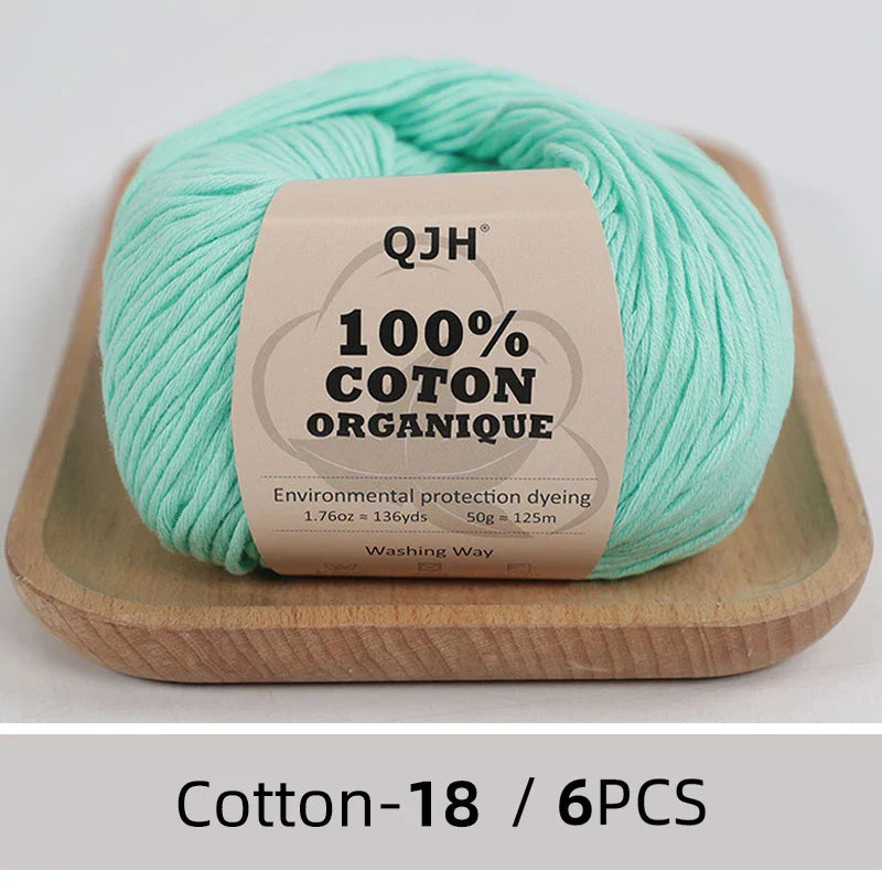 QJH 100% Cotton Yarn, Cotton Baby Sport Weight Yarn, Amigurumi Yarn, Summer Soft Yarn, Crochet/Knitting Yarn - 6 Pcs