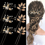 Pearl Flower Hairpin Side Comb Golden Leaf Shaped Alloy Tiaras Wedding Bride Insert Hair Clips Hair Jewelry Bride Headwear