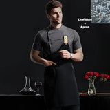 Men Women Chef Jacket Cooking Shirt Apparel Short Sleeve Tops Apron Waiter Waitress Workwear Chef Clothes Cafe Catering Uniform