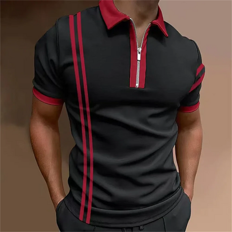 Men's Solid Color Striped Polo Shirt Short Sleeve Golf Turn-down Collar Zipper Polo Shirt&for Men Casual Streetwear Summer Tops