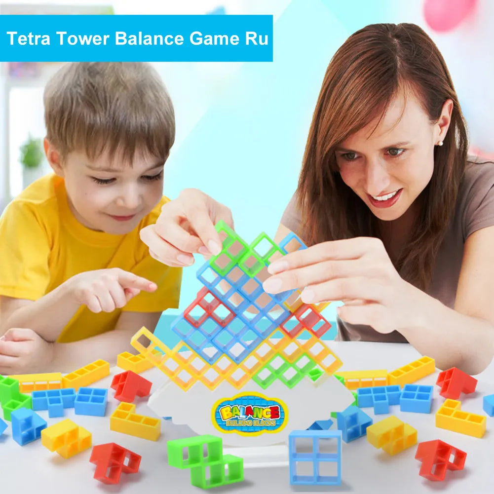 16-48 Blocks Building Block Brick Toy Balance Stacked Tetra Tower Game Swing High Russian Building Blocks Stack Kid Desktop Toy