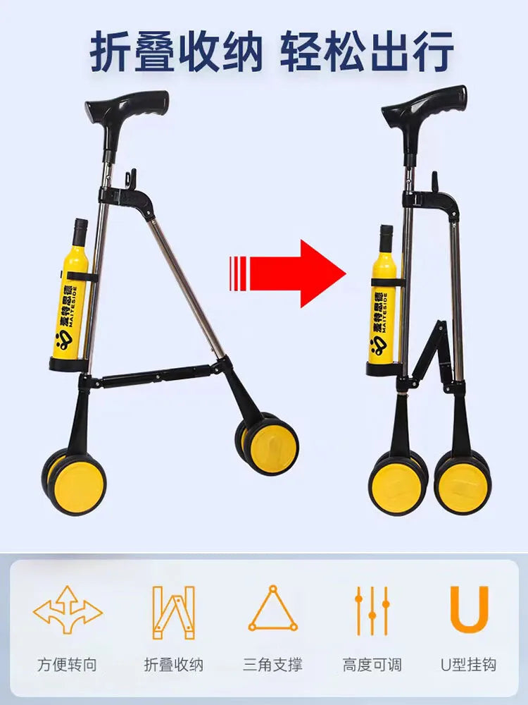 Elderly crutches with wheels Mobile  folding crutches shopping Walking aids Gifts to Elderly