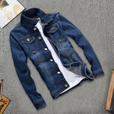 Men Denim Jacket Autumn Winter Men Jeans Jacket Long Sleeve Popular Slim Fit Turndown Collar Jeans Jacket for Working