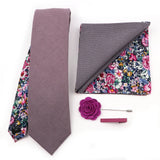 Two Side Floral Plaid Cotton Patchwork Tie Set Brooch Pin Clip Hankie Cufflink Ties Men Party Daily Shirt Cravat Gift Accessory