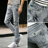 New Autumn Winter Hip Hop Kpop Brushed Denim Fabric Wash Ripped Korean Fashion Men Tight Designer Original Cowboy Slim Trousers