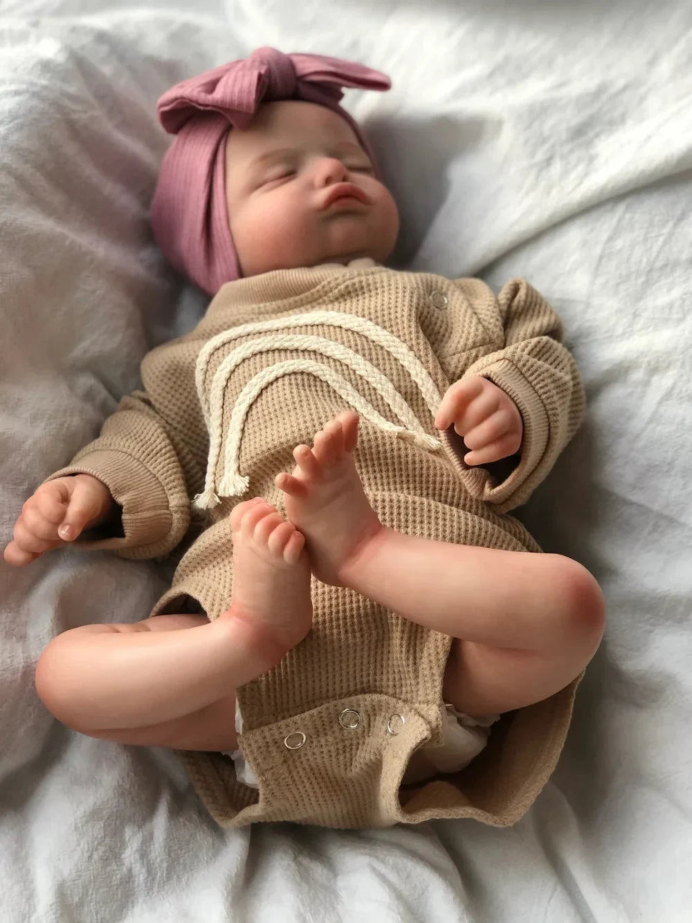 46CM Already Finished Painted Reborn Doll Rosalie Newborn Sleeping Doll Soft Hand-Drawing Hair 3D Skin Tone Visible Veins