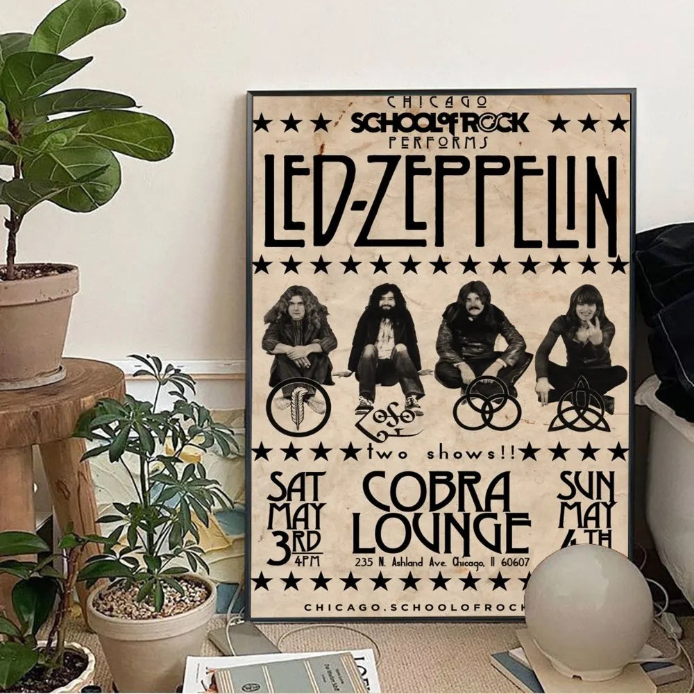 Band L-Led Z-Zeppelin Wallpaper Poster Kraft Club Bar Paper Vintage Poster Wall Art Painting Bedroom Study Stickers