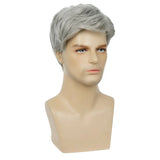 Men's wig 6 inches handsome shaggy short hair gray synthetic fiber matte high temperature silk head cover