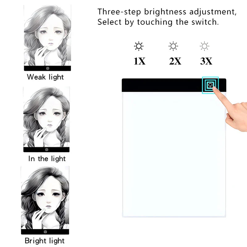 A3 LED Copying Table Children Drawing Board Transparent Copying Table Adjustable Brightness Night Light Notebook