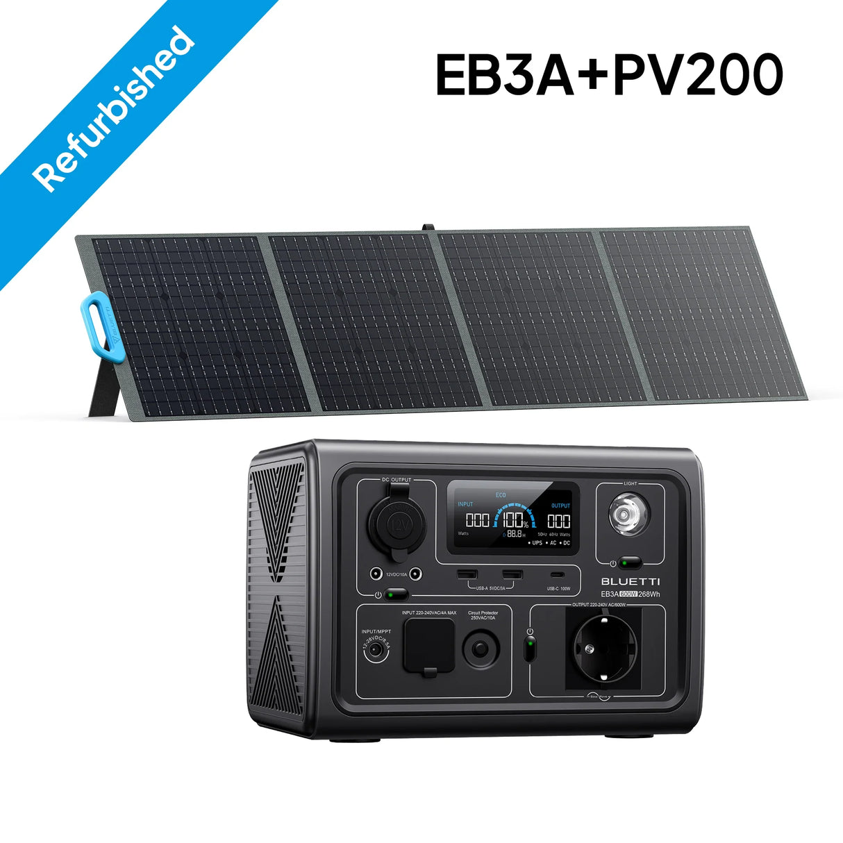 Bluetti EB3A Refurbished 268Wh 600W Portable Power Station Solar Power Generators Solar Generator Battery For Mini Fridge Laptop