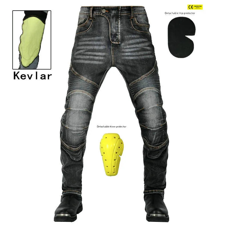 New zipper pants Motorcycle jeans Men's high elastic motorcycle riding rider pants Racing pants with protective gear