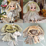 Handmade Doll Skirt Dress With Big Ear Rabbit Hat Doll Floral Patterned Dress For Blythes Ymy Licca Azones Ob24 Ob27 Fr Doll