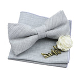 Solid Color Mens Bowtie Brooch Set 100% Cotton Pink Blue Bow Tie Flower Lapel Pin Romantic Wedding Party Suit Shirt Accessories