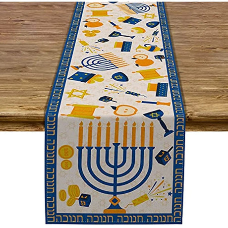 Jewish Menorah Hanukkah Holiday Kitchen Dining Table Decoration for Indoor Outdoor Home Party Decor Dustproof Table Runners