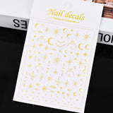 3D Gold Sun/Moon/Star Bronzing Nail Art Sticker 8*10cm Laser Star Moon Design Nail Decal Gold Silver Self-Adhesive Slider &*&