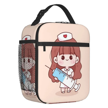 Cartoon Enfermera Insulated Lunch Bag for Women Leakproof Cartoon Nurse Cooler Thermal Lunch Box Office Work School