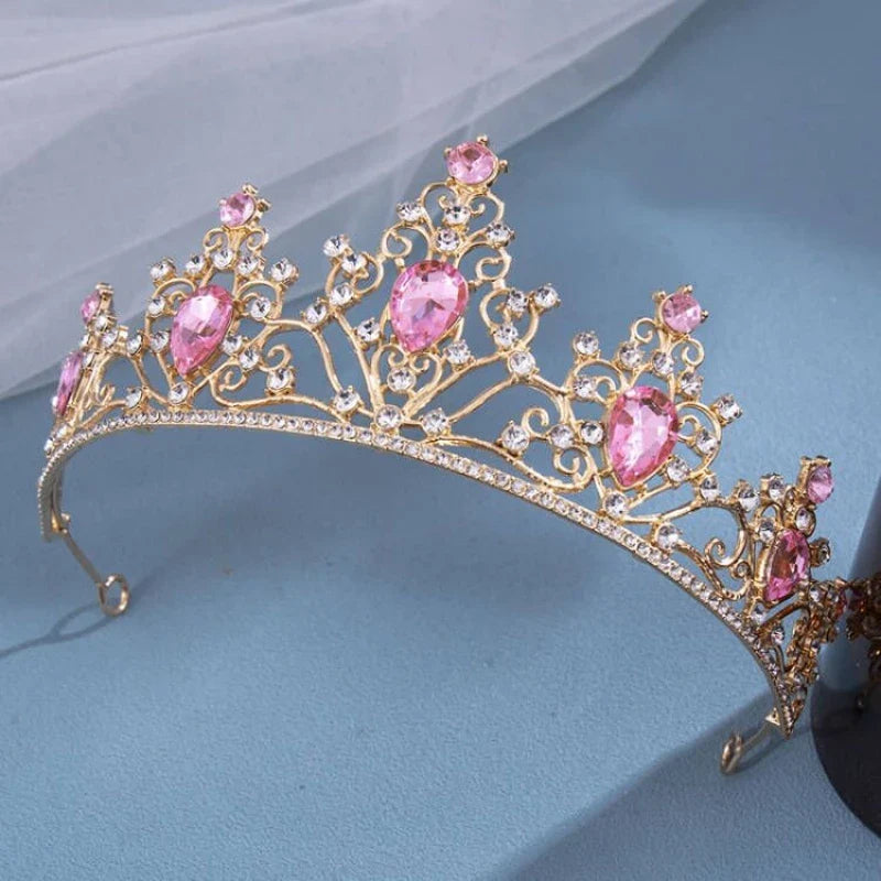 Pink Crystal Tiaras And Crowns Rhinestone Prom Diadem Crown For Women Bridal Wedding Hair Accessories Jewelry Crown Tiara Gift