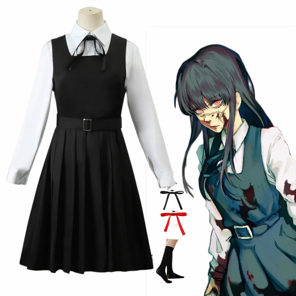 Anime Chainsaw Man Cosplay Mitaka Asa Costume Dress Black Red Tie Women Uniform Halloween Clothes