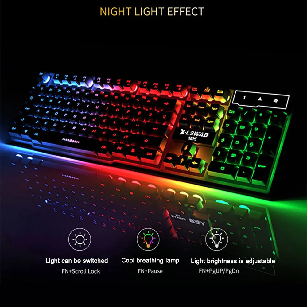 3-piece Set Gaming Keyboard Mouse Headphone Set Wired Backlight Game 104 Keys Keyboards 1600DPI Mice Headset Combos for PC Gamer