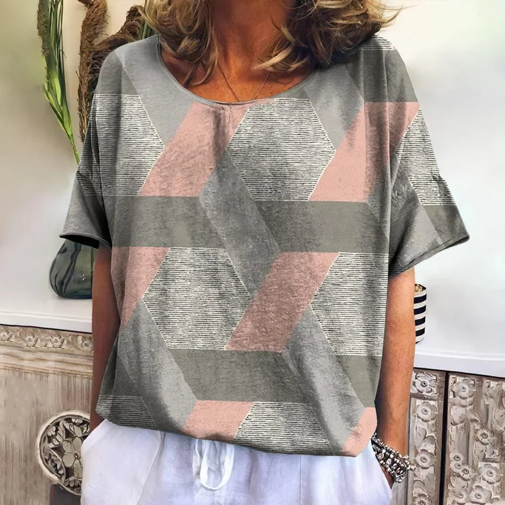 Summer Plaid T Shirt For Women O Neck Casual Sweatshirt Tees Haruku Clothing Plus Size Short Sleeve Blouse Female Fashion Tops