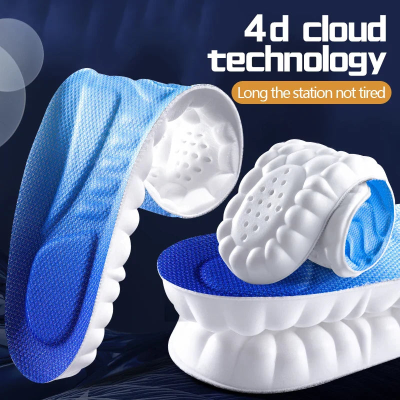 4D Cloud Technology Sports Insoles for Shoes PU Sole Soft Breathable Shock Absorption Cushion Running Orthopedic Care Insoles