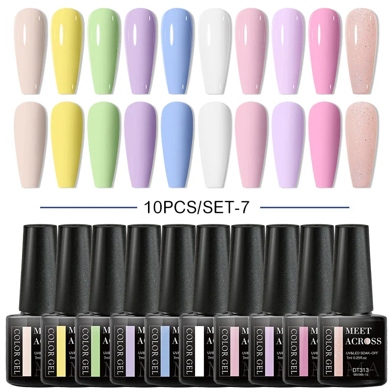 10Pcs Nude Glitter Gel Nail Polish Set Purple Pink Reflective Glitter Semi Permanent Varnishes Soak Off UV LED Nail Art Gel Kits