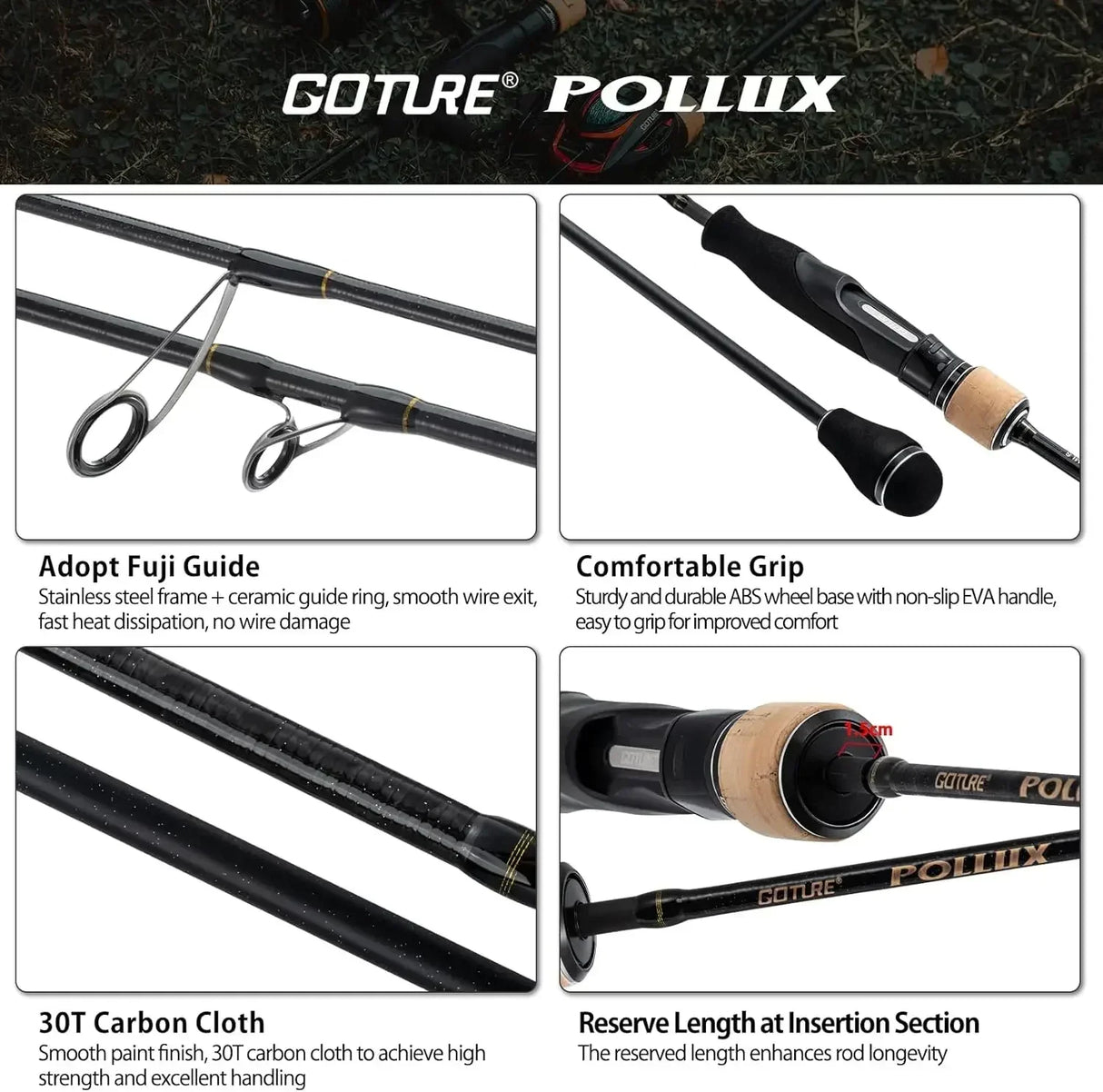 Goture Pollux Fuji Slow Jigging Fishing Rod Lure 1.83m/1.98m Max 260g Spinning Casting 30T Carbon Fiber Sea Pole M ML MH Power